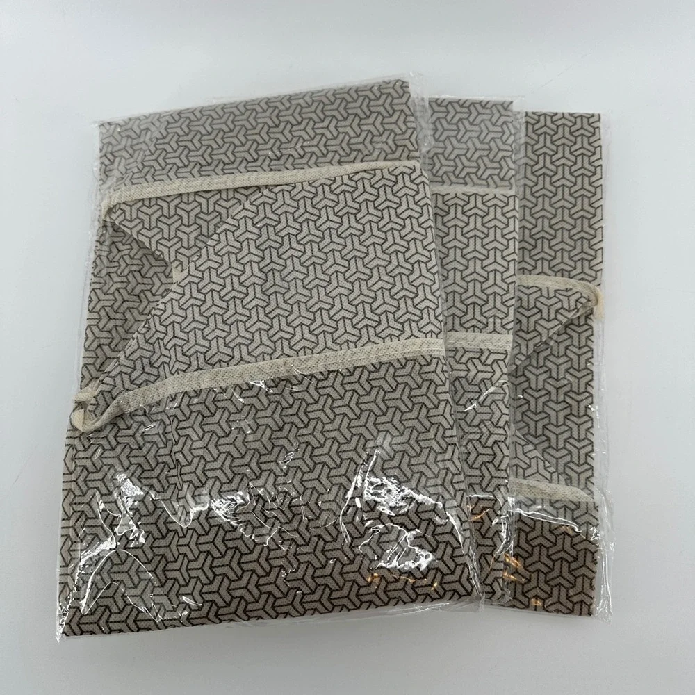 Geometric Print 3-pk Fabric Storage Bag with Clear Window and Handle Neutral
